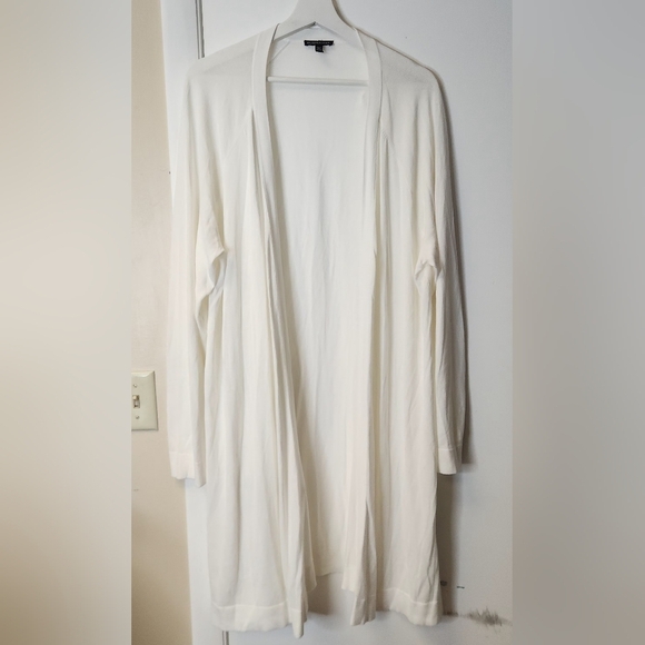 Eileen Fisher Simple Open Front Long Sleeves Cardigan In Ivory White Size XL - Picture 2 of 15